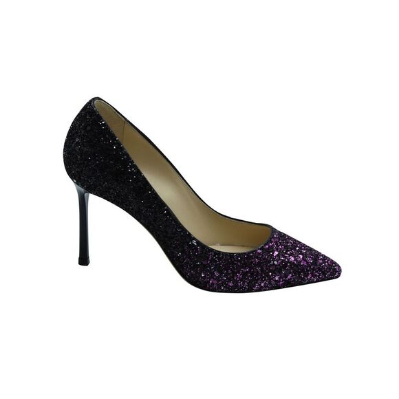 Jimmy Choo Romy 100 Pumps in Pink and Black Glitter - Picture 1 of 8